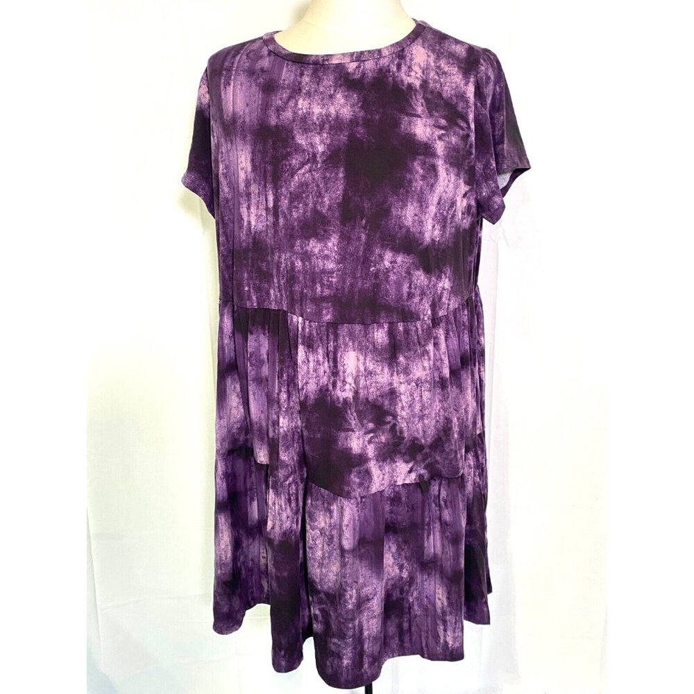 NWT Lularoe Ariel Purple Blue Three Tier Summer Stretch Dress Pockets Sz 2XL